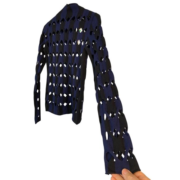 Dion Lee Knit 2-Tone Cable Skivvy S/M Open Weave Mock Neck Sweater RZ10412 - Picture 10 of 11